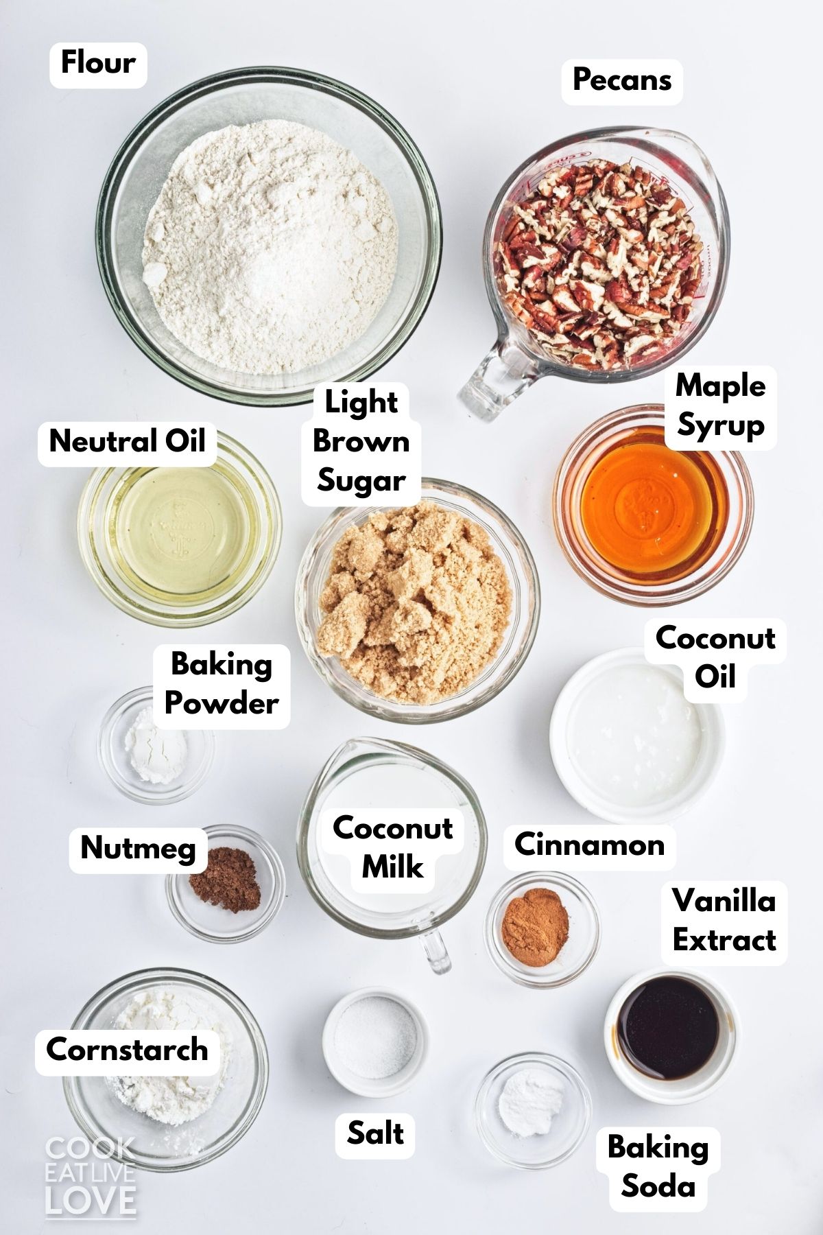Ingredients to make vegan pecan pie bars. 