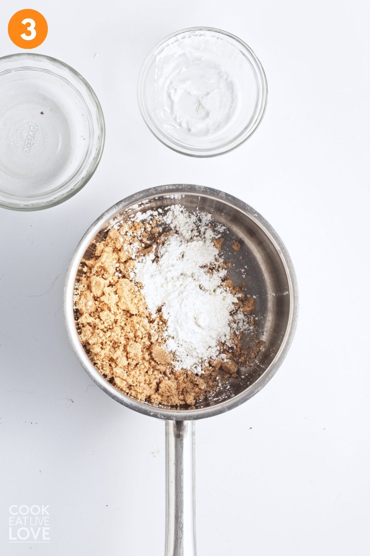 Ingredients to make caramel filling in a saucepan.