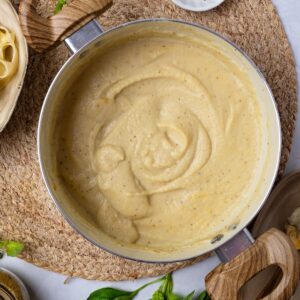 Vegan alfredo sauce in a pot.