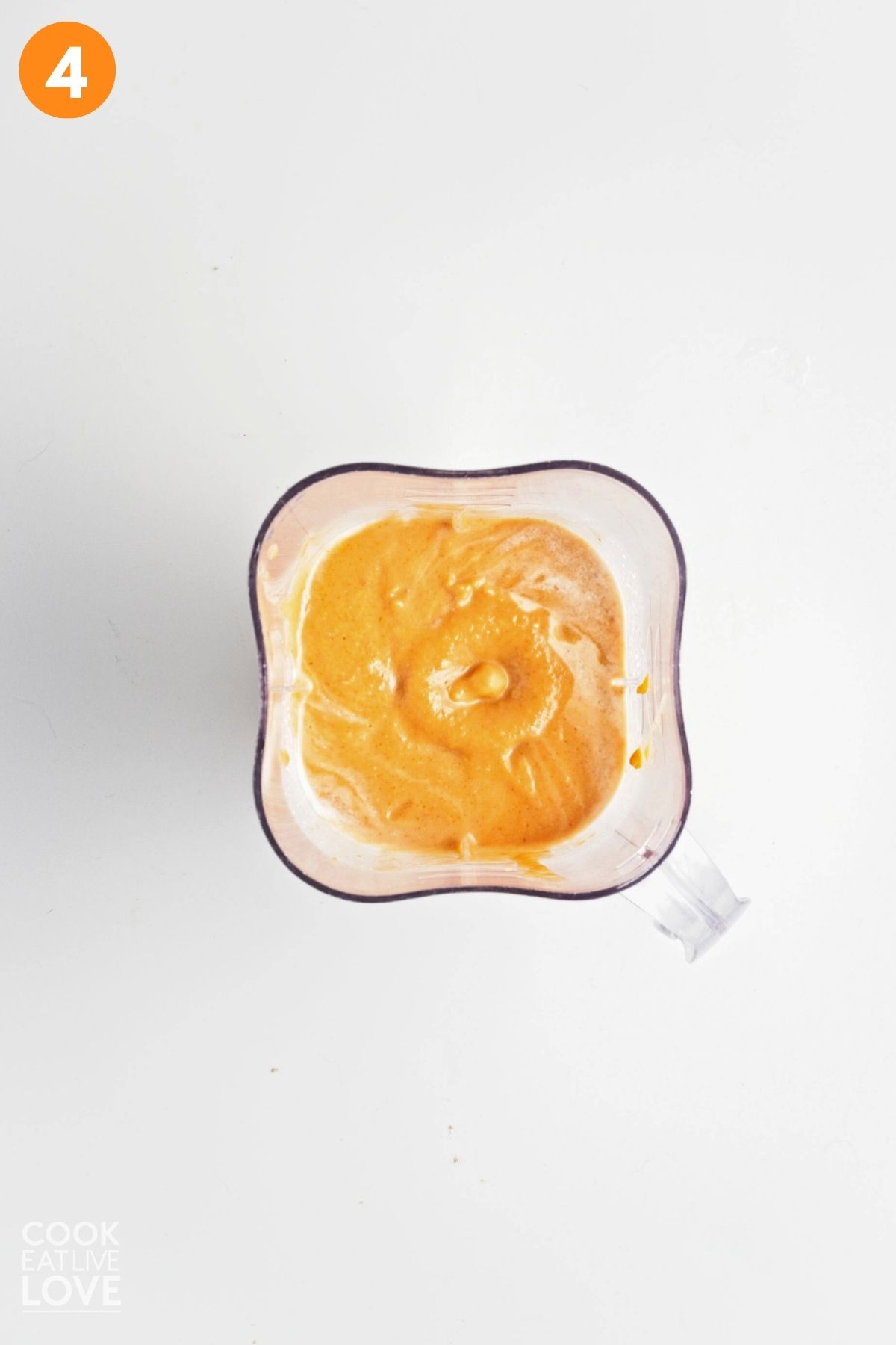 Blended pumpkin bar mixture in the blender. 