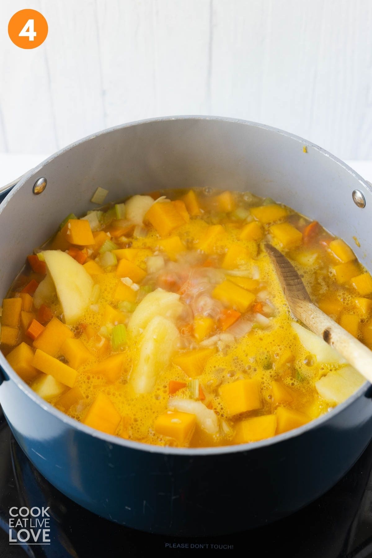 Butternut squash soup after cooking.