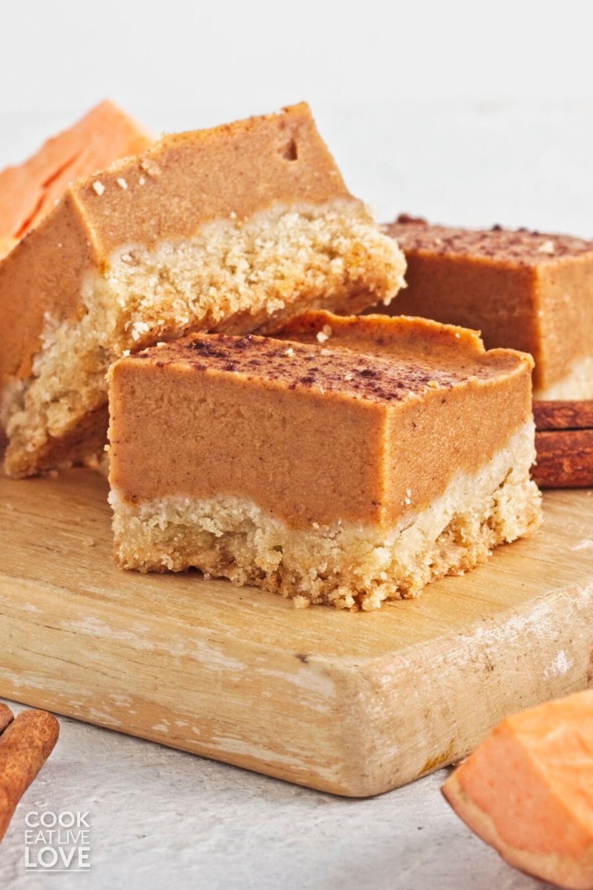 Sweet potato bar with one propped up against it at an angle. 