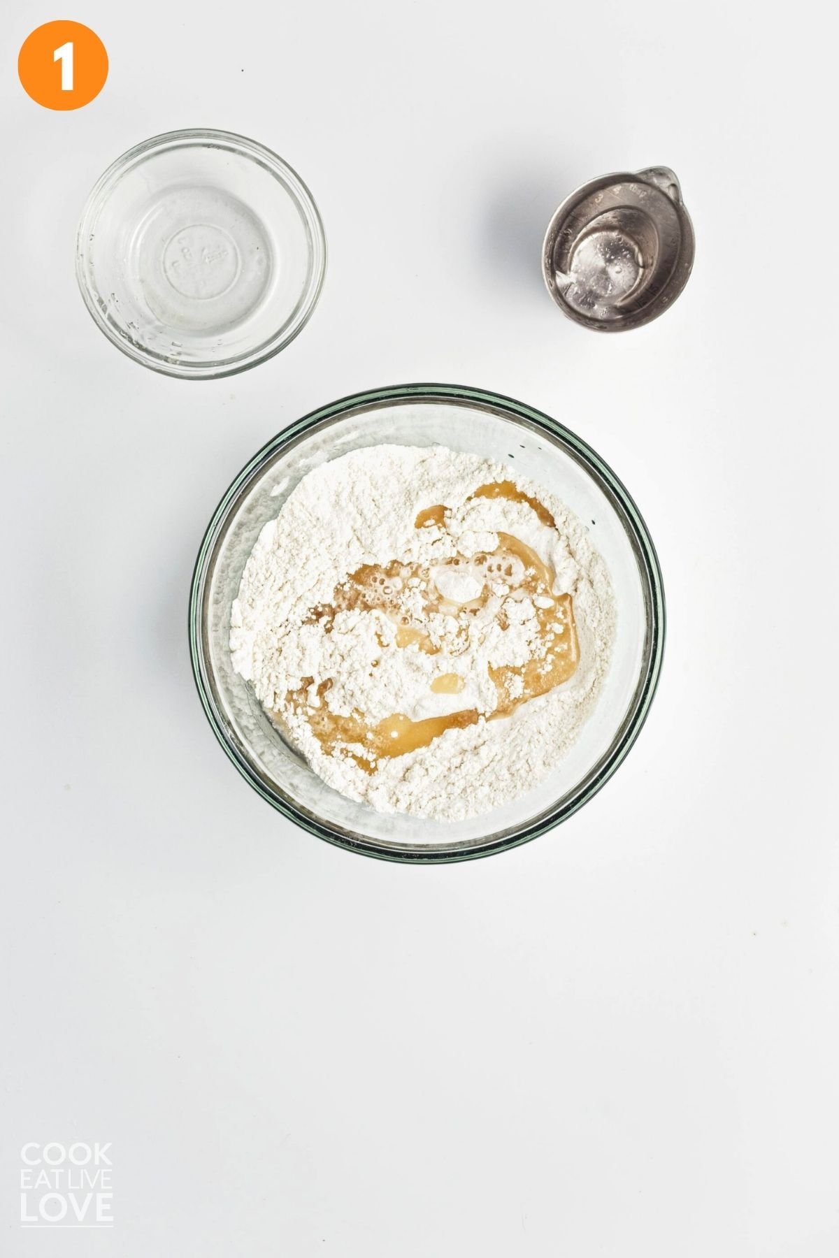 Dry ingredients to make the crust for sweet potato bars in a mixing bowl. 