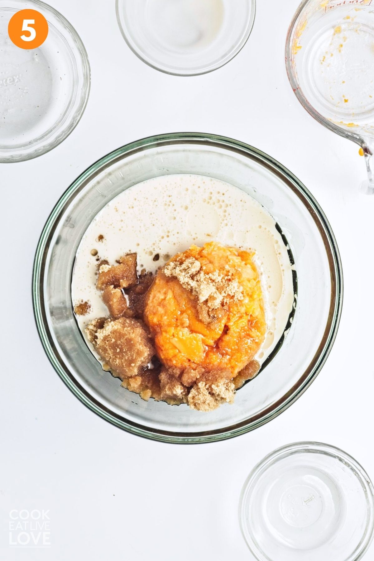 Combining the wet ingredients in a bowl. 