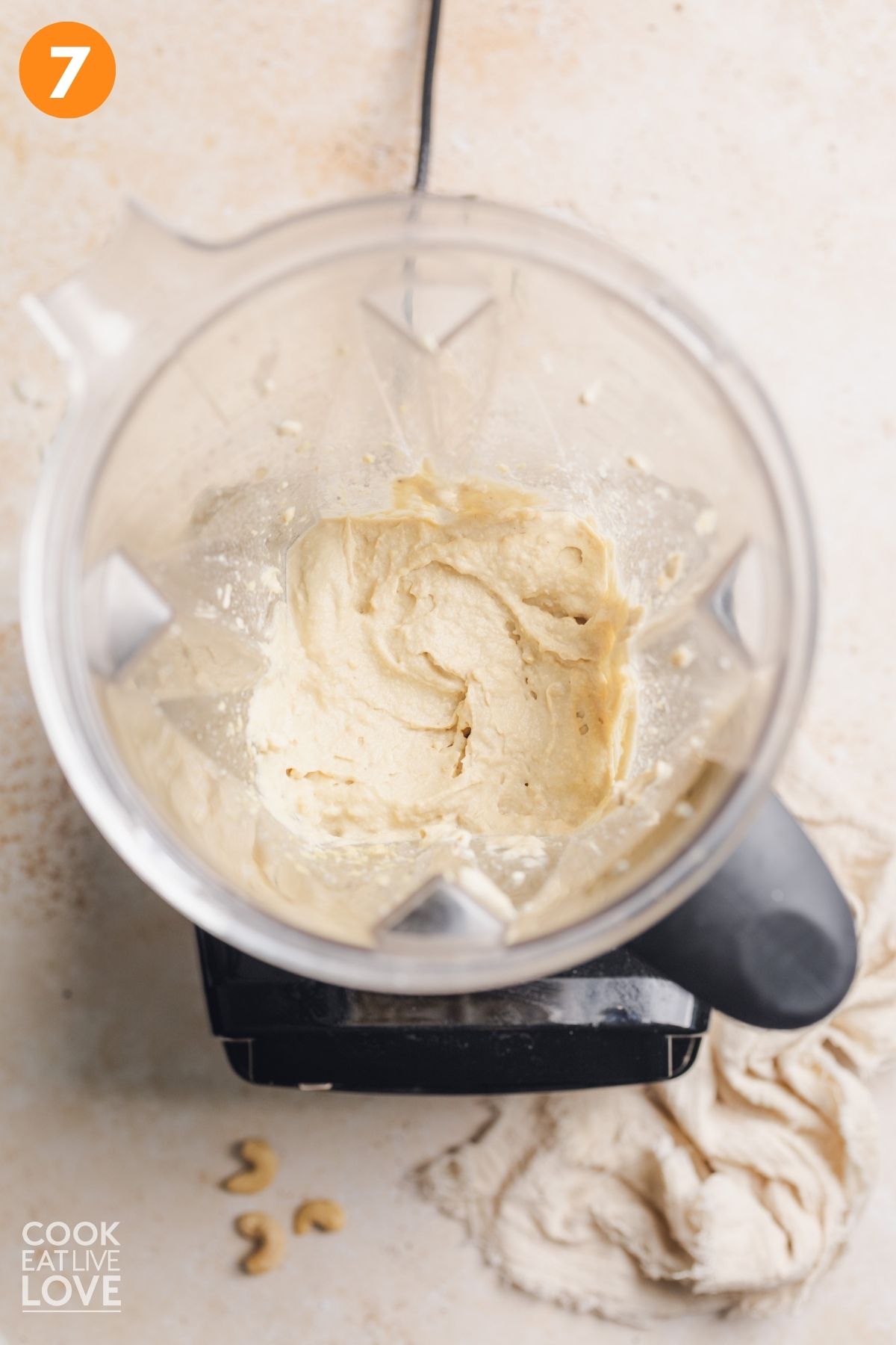Making the ricotta cashew cream in a blender. 