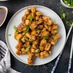 Honey garlic tofu on a plate.