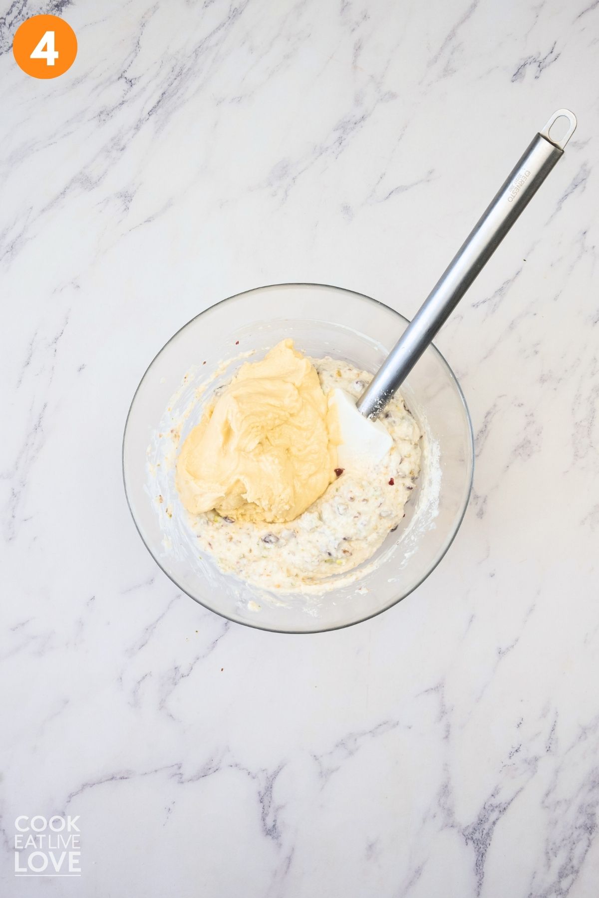 Melted chocolate added to the mixture.