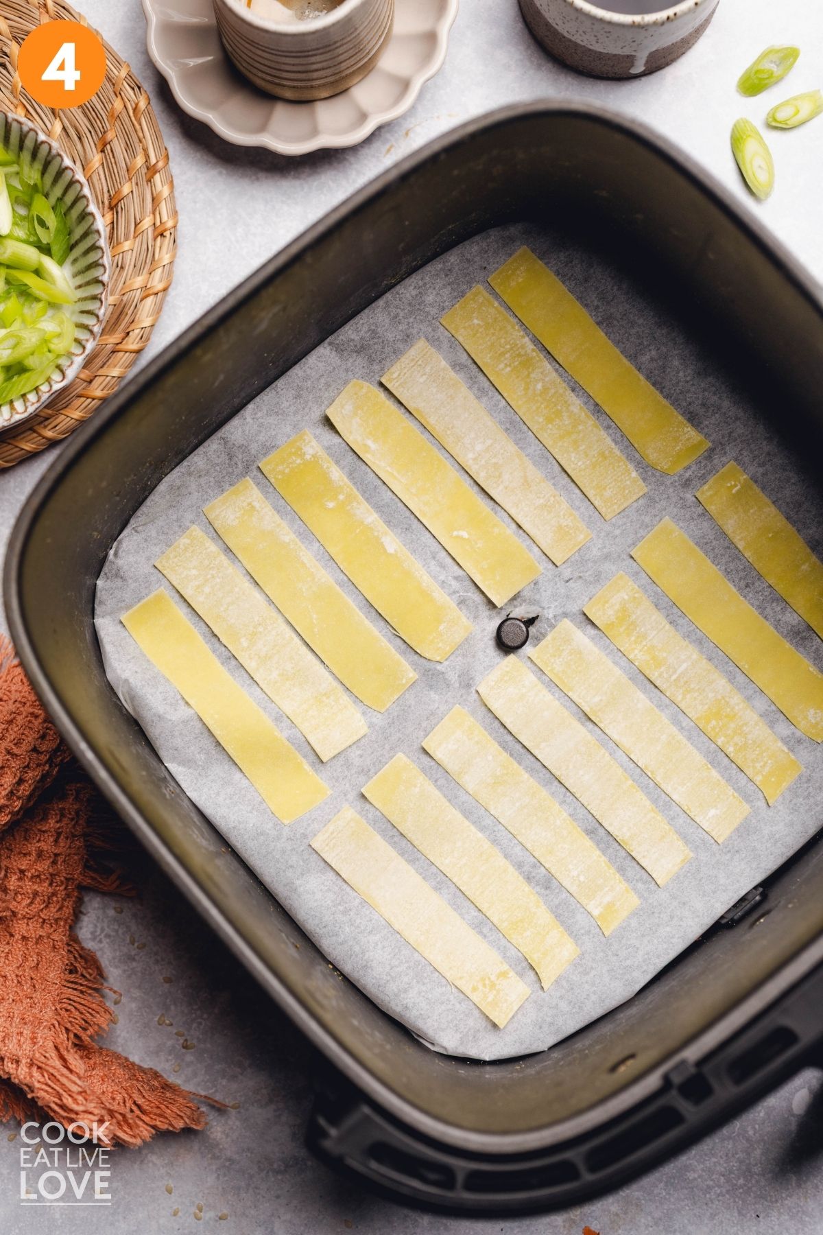 Wonton strips in the air fryer.