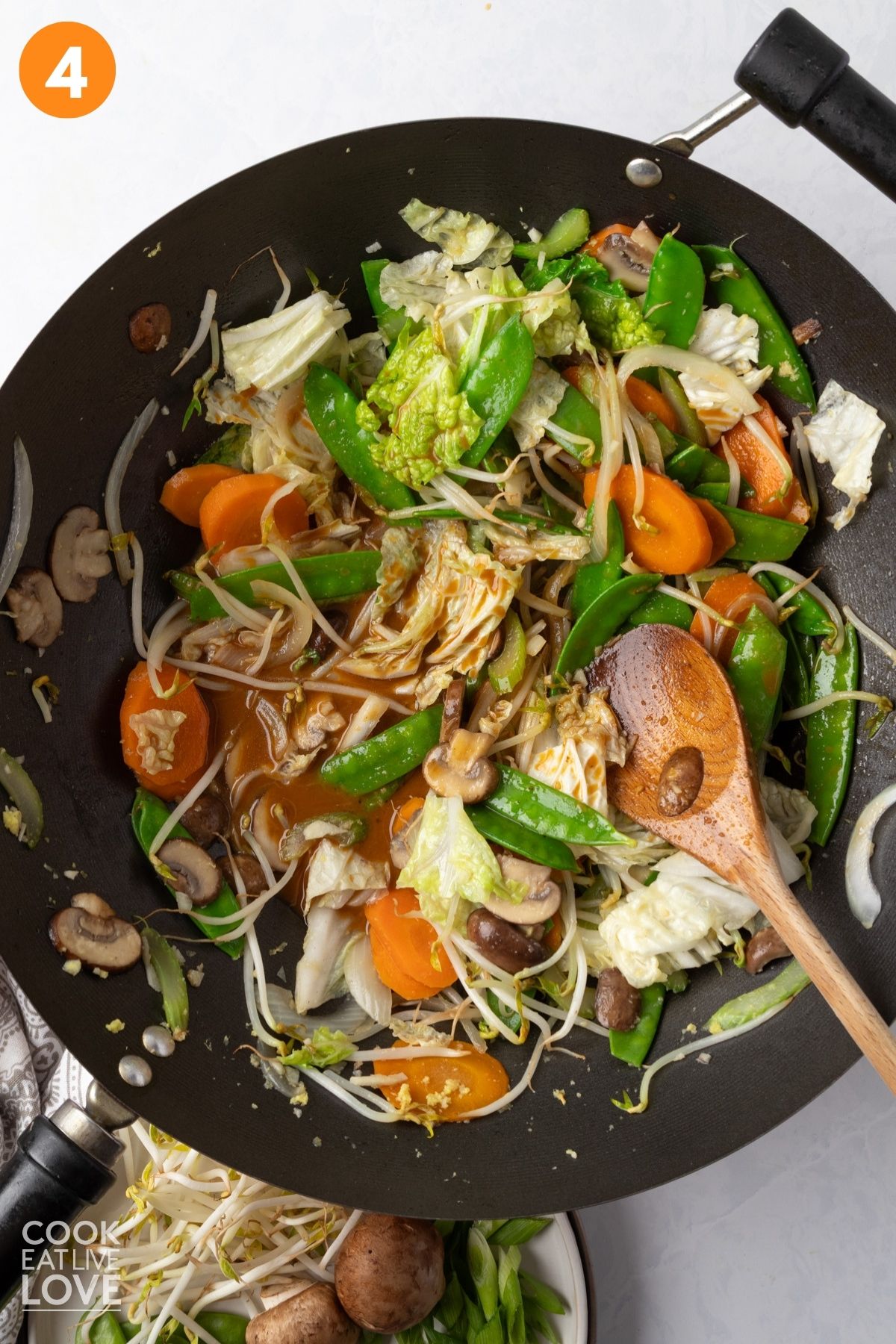 Sauce poured over the vegetables.