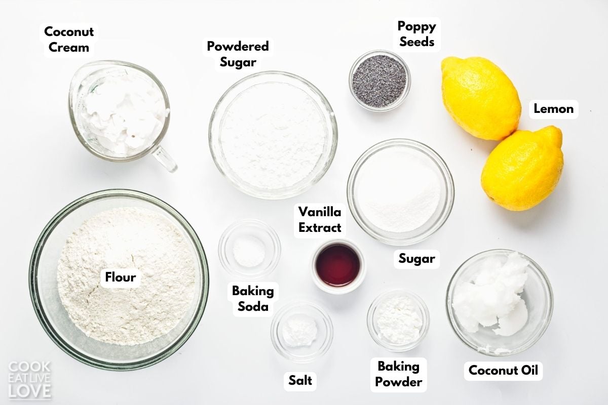 Ingredients to make these lemon scones on a table.