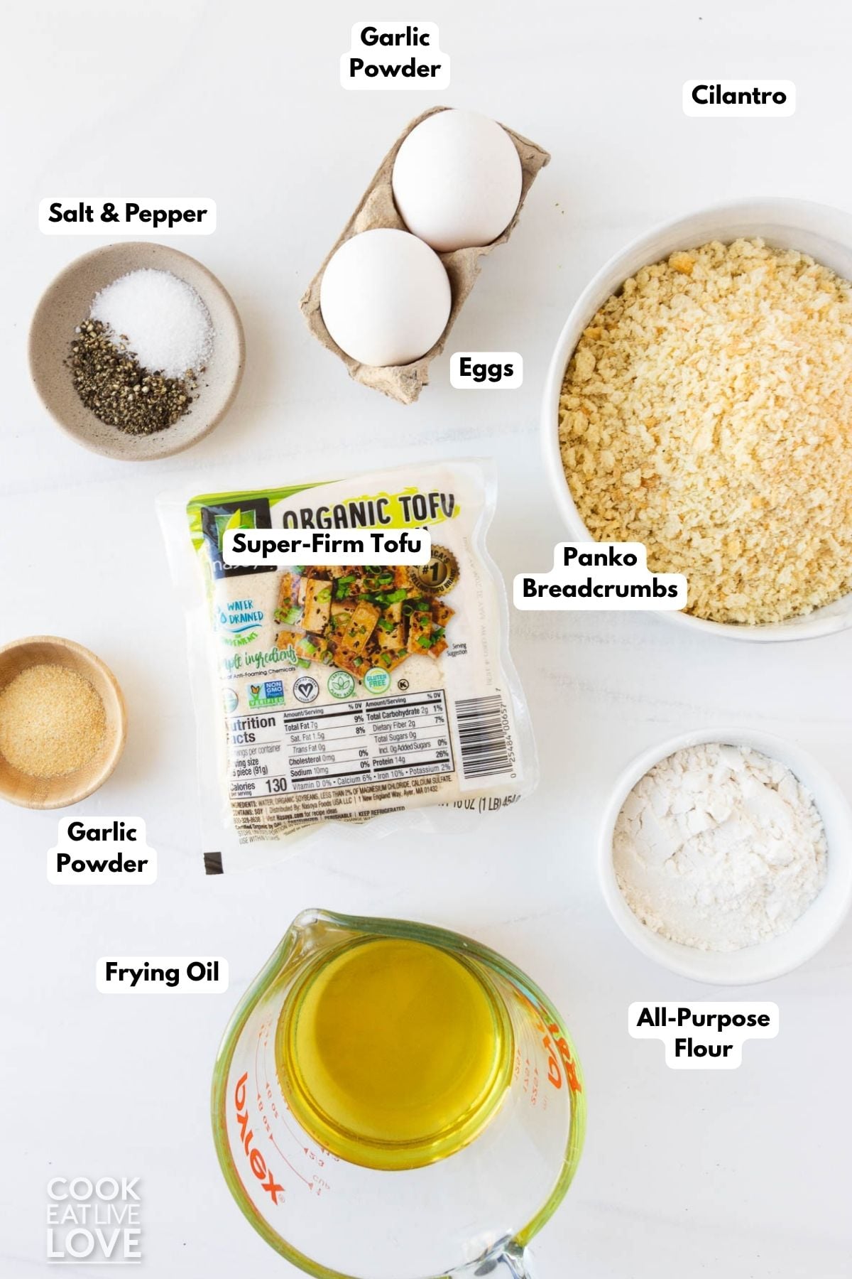 Ingredients to make tofu katsu on a table.
