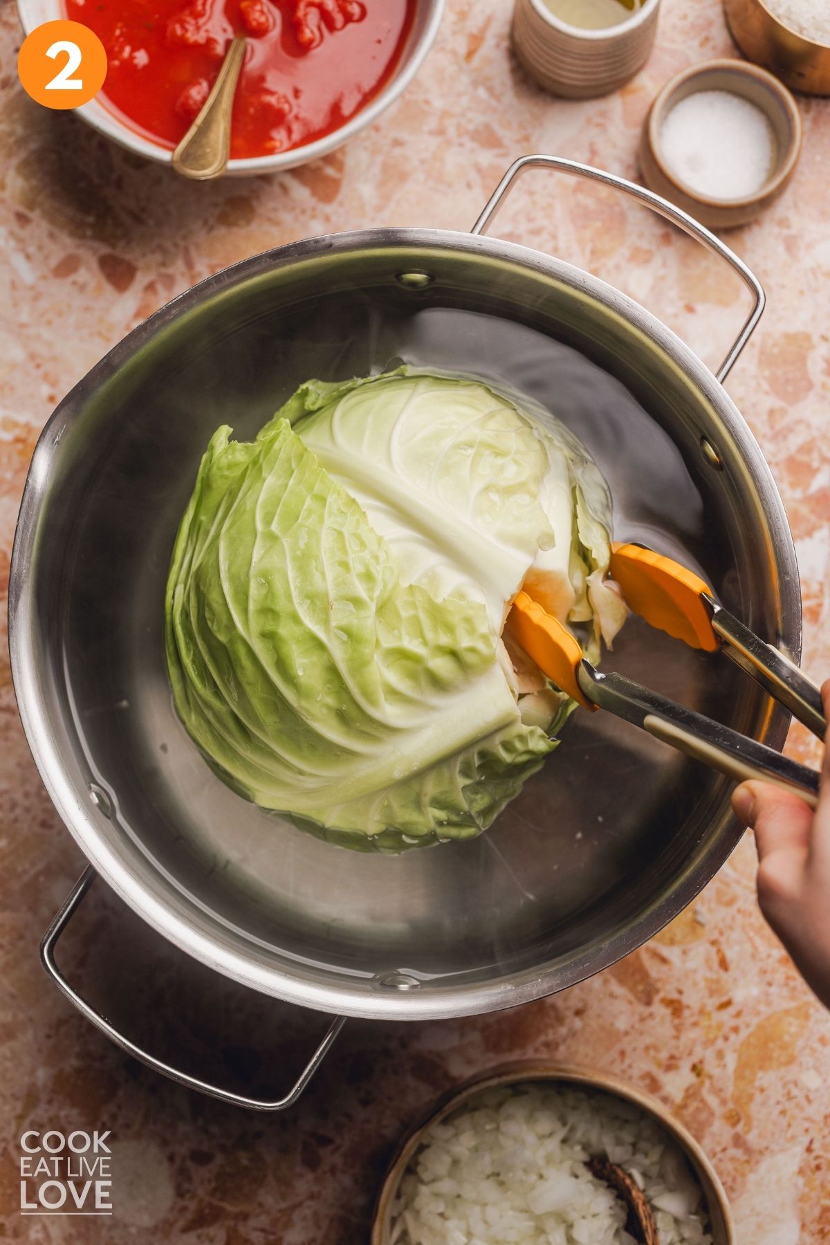 Cabbage in boiling water.