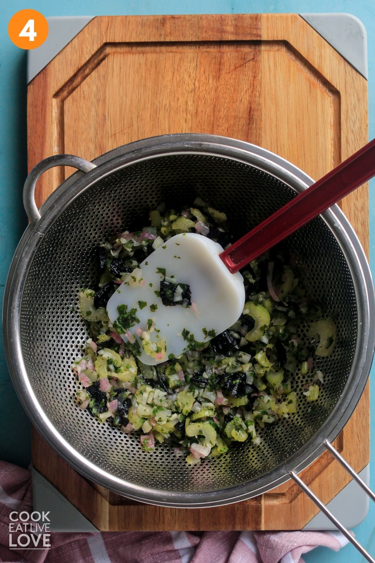 Vegetables strained from the ceviche marinade. 