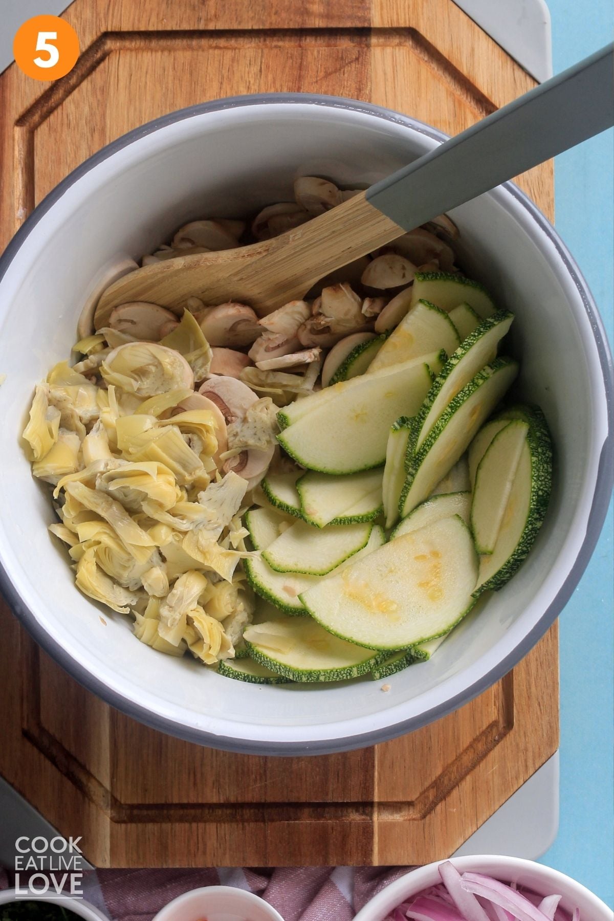 Sliced vegetables in a bowl.  