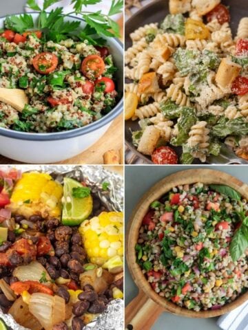 A collage of four cookout sides for summer parties.