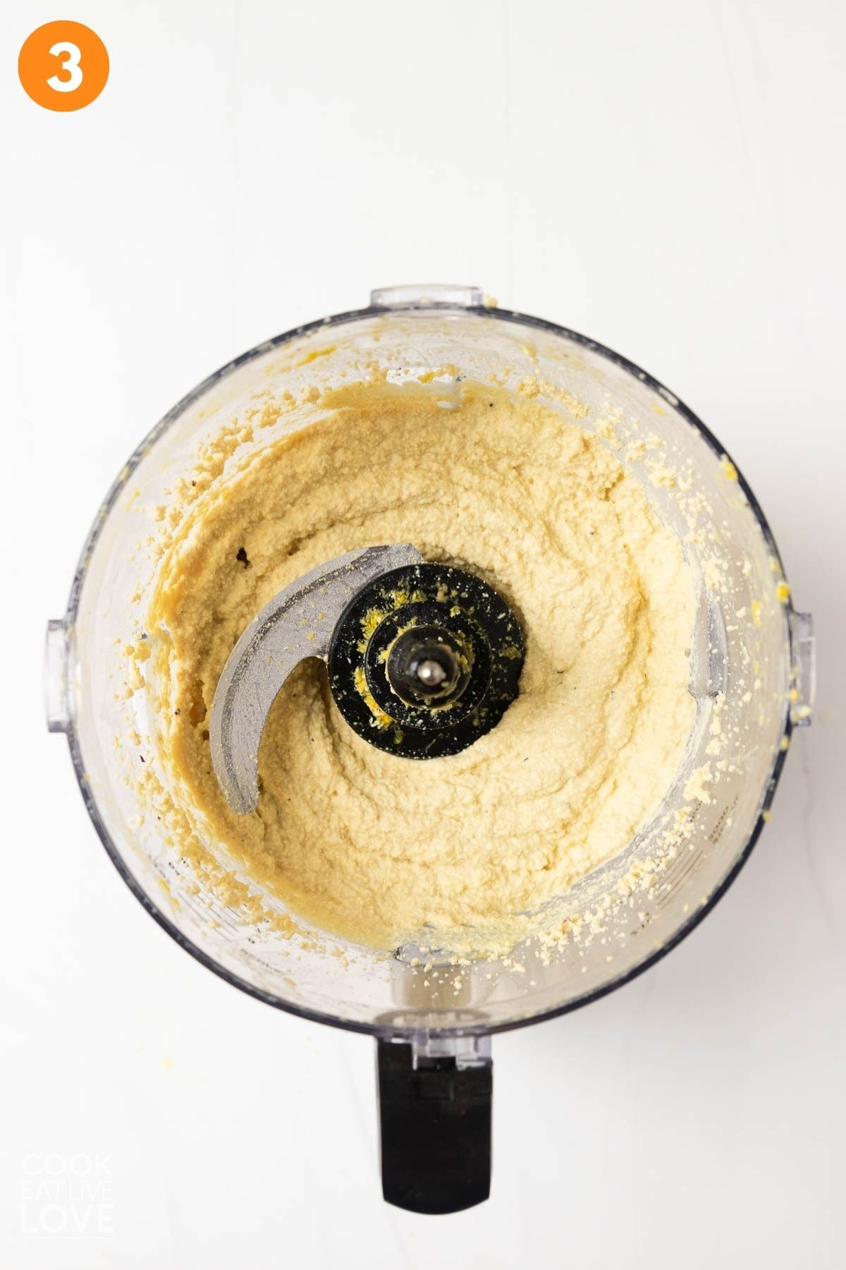 Tofu and seasonings blended in a food processor.