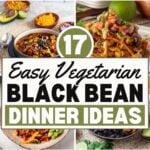 Pinterest graphic with images of different black bean recipes and text on top.