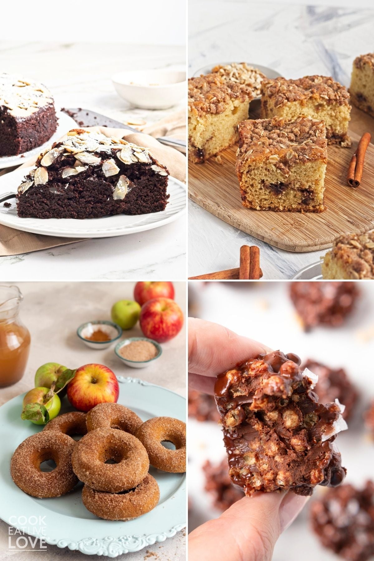 A collage of four vegan Thanksgiving desserts. 