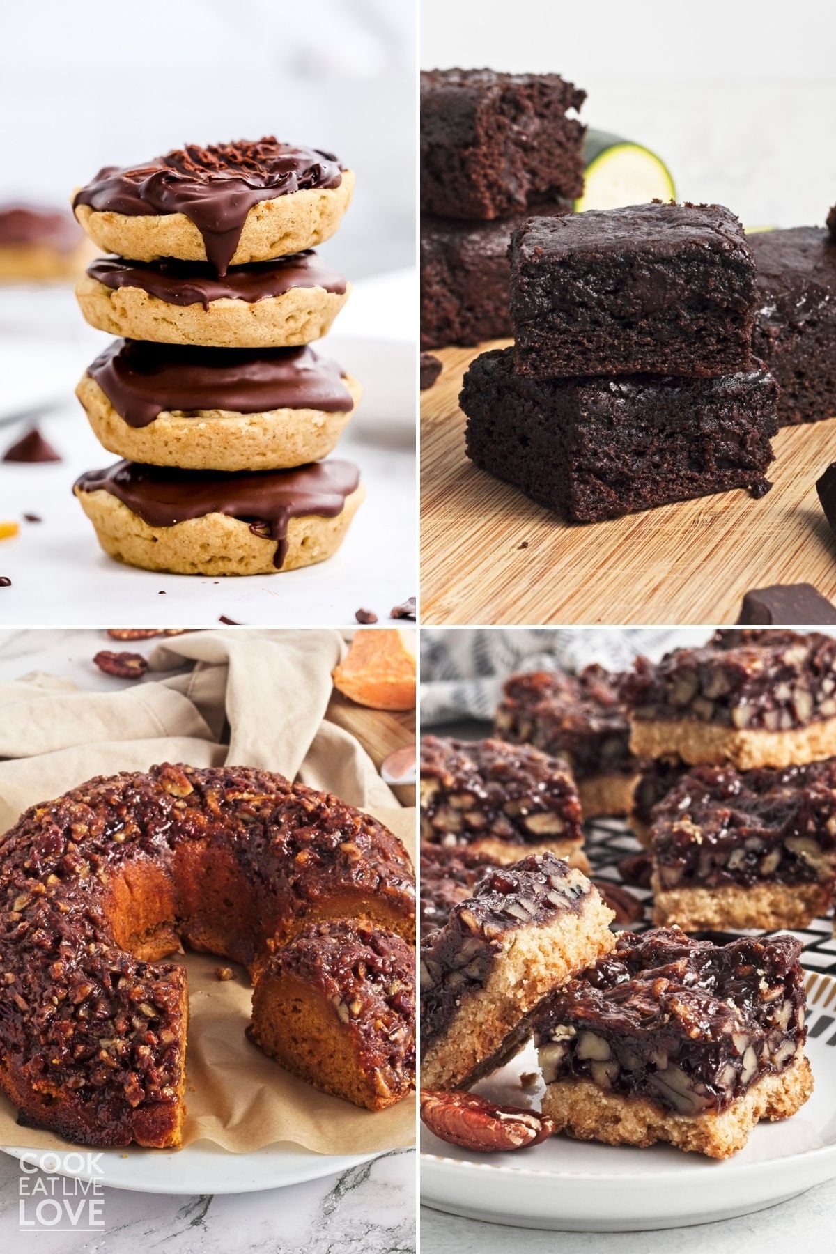A collage of four Vegan Thanksgiving desserts. 