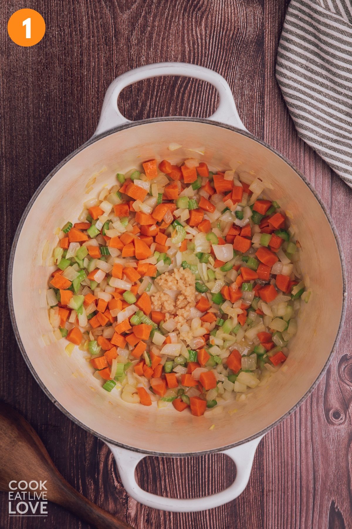 Vegetables cooking in the pot. 